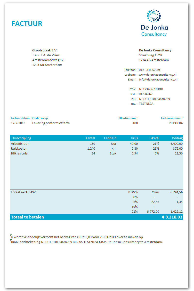 Excel factuur voorbeeld