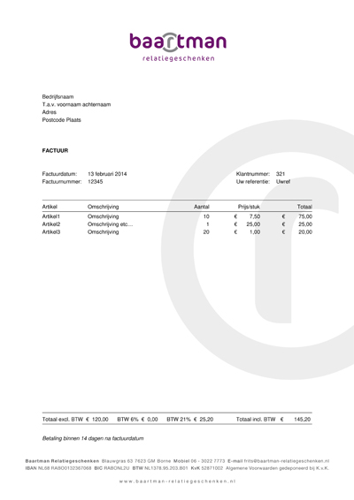 Word factuur voorbeeld